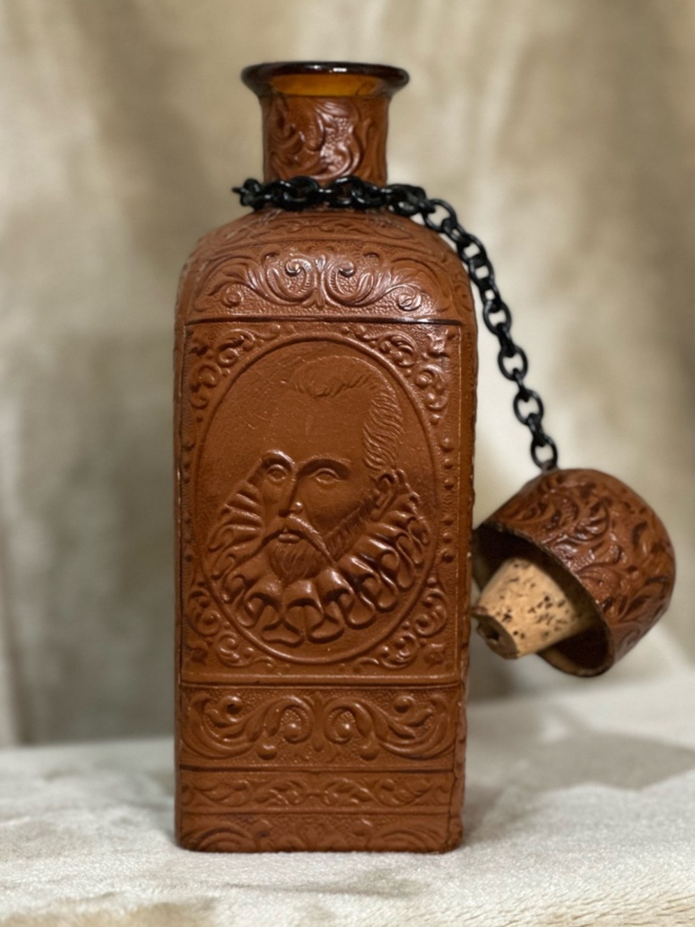 Embossed Leather-Wrapped Decanter Bottle Barware